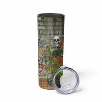 Yeah Nah Graffiti Skull New Zealand Slang Skinny Tumbler Kiwi Grunge Brick Wall and Bold Urban Street Art