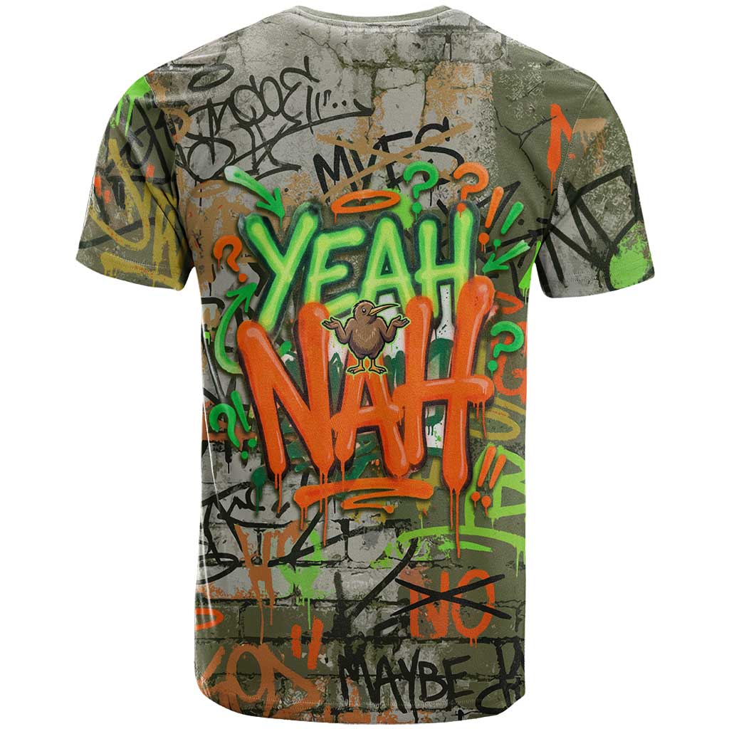 Yeah Nah Graffiti Skull New Zealand Slang T Shirt Kiwi Grunge Brick Wall and Bold Urban Street Art