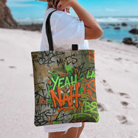 Yeah Nah Graffiti Skull New Zealand Slang Tote Bag Kiwi Grunge Brick Wall and Bold Urban Street Art