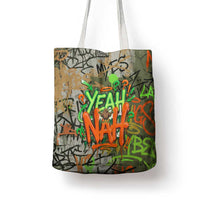Yeah Nah Graffiti Skull New Zealand Slang Tote Bag Kiwi Grunge Brick Wall and Bold Urban Street Art
