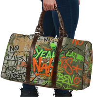 Yeah Nah Graffiti Skull New Zealand Slang Travel Bag Kiwi Grunge Brick Wall and Bold Urban Street Art