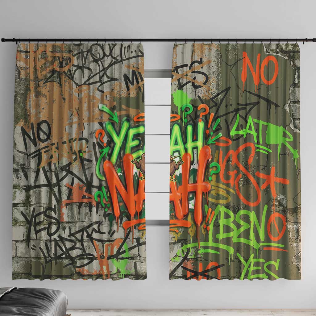 Yeah Nah Graffiti Skull New Zealand Slang Window Curtain Kiwi Grunge Brick Wall and Bold Urban Street Art TS04 With Hooks Multicolor - Polynesian Pride