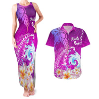 Hawaii Plumeria Flower Couples Matching Tank Maxi Dress and Hawaiian Shirt Plumeria FLowers And Polynesian Pattern TS04 Gradient - Polynesian Pride