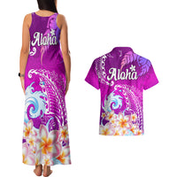 Hawaii Plumeria Flower Couples Matching Tank Maxi Dress and Hawaiian Shirt Plumeria FLowers And Polynesian Pattern TS04 - Polynesian Pride