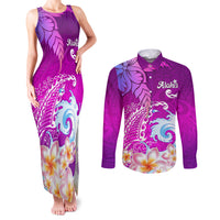 Hawaii Plumeria Flower Couples Matching Tank Maxi Dress and Long Sleeve Button Shirts Plumeria FLowers And Polynesian Pattern TS04 Gradient - Polynesian Pride