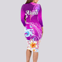 Hawaii Plumeria Flower Long Sleeve Bodycon Dress Plumeria FLowers And Polynesian Pattern TS04 - Polynesian Pride