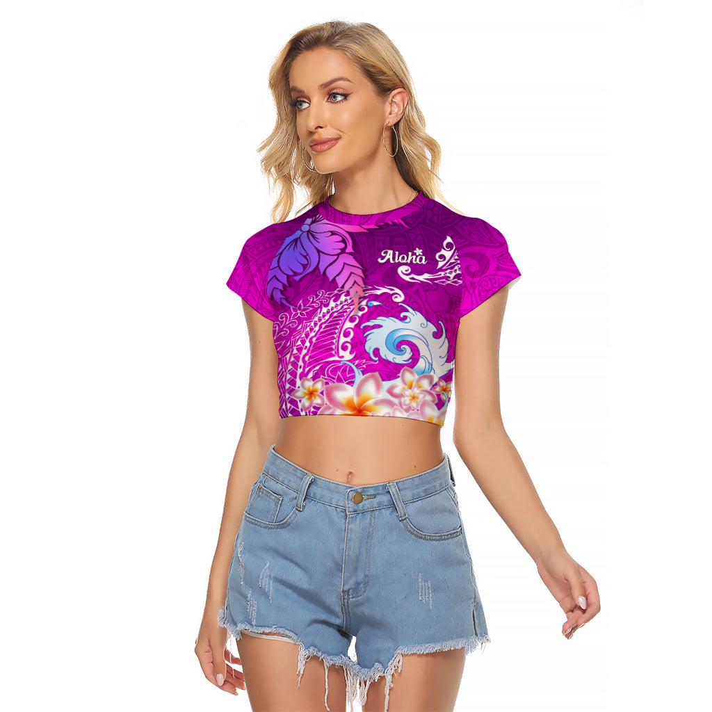 Hawaii Plumeria Flower Raglan Cropped T Shirt Plumeria FLowers And Polynesian Pattern TS04 Female Gradient - Polynesian Pride