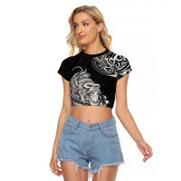 Hawaii Polynesian Raglan Cropped T Shirt Gorila Tatoo Polynesian Style TS04 Female Black - Polynesian Pride