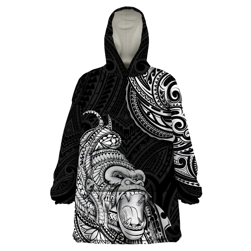 Hawaii Polynesian Wearable Blanket Hoodie Gorila Tatoo Polynesian Style TS04 One Size Black - Polynesian Pride