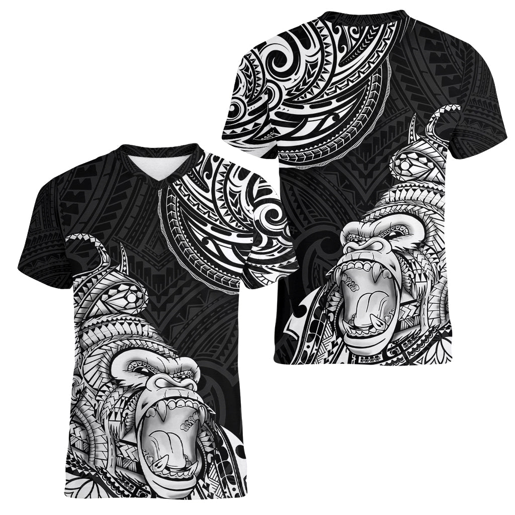 Hawaii Polynesian Women V Neck T Shirt Gorila Tatoo Polynesian Style TS04 - Polynesian Pride