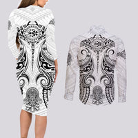 Hawaii Polynesian Couples Matching Long Sleeve Bodycon Dress and Long Sleeve Button Shirts Warrior symbol TS04 - Polynesian Pride