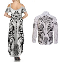 Hawaii Polynesian Couples Matching Summer Maxi Dress and Long Sleeve Button Shirts Warrior symbol TS04 - Polynesian Pride