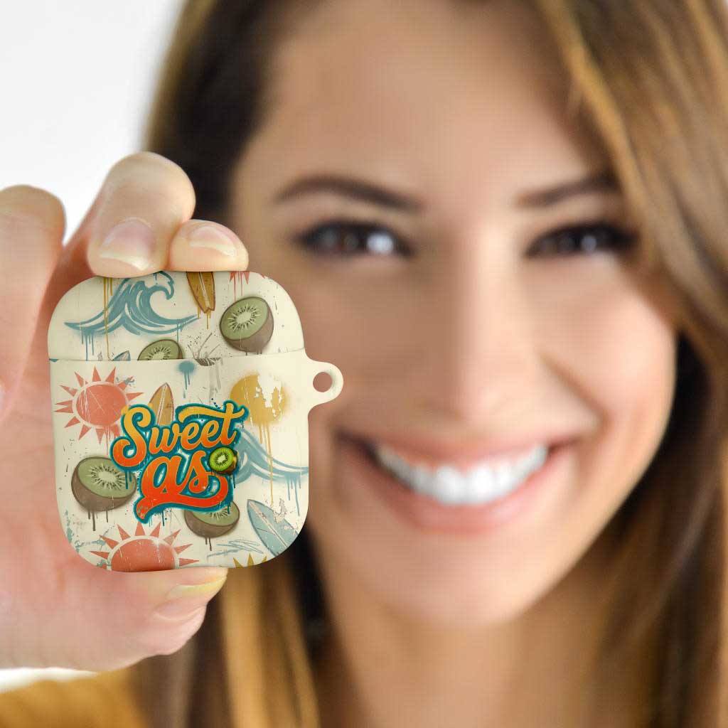 NZ Slang Sweet As Kiwi Shaka Sign AirPods Case New Zealand Surfboards Sun and Tropical Beach Retro