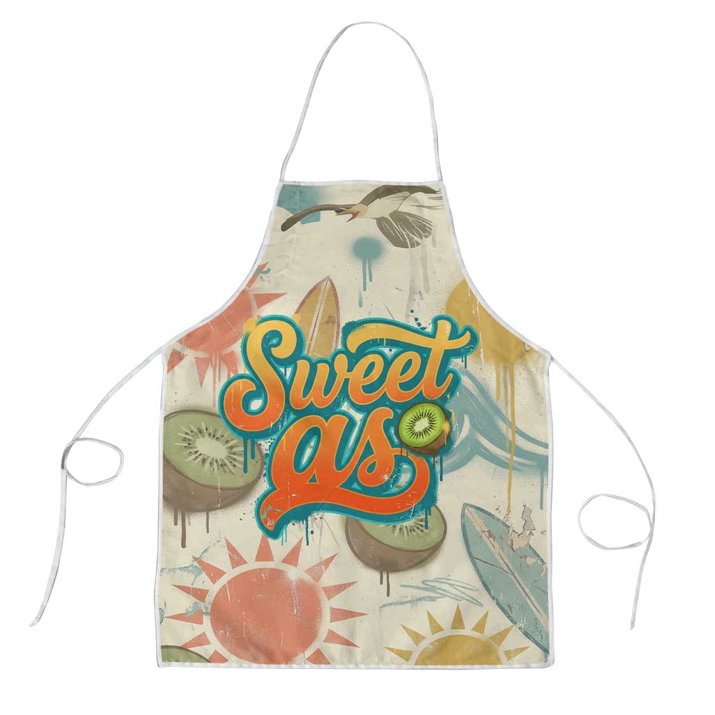 NZ Slang Sweet As Kiwi Shaka Sign Apron New Zealand Surfboards Sun and Tropical Beach Retro TS04 Beige - Polynesian Pride