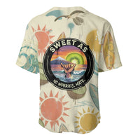 NZ Slang Sweet As Kiwi Shaka Sign Baseball Jersey New Zealand Surfboards Sun and Tropical Beach Retro
