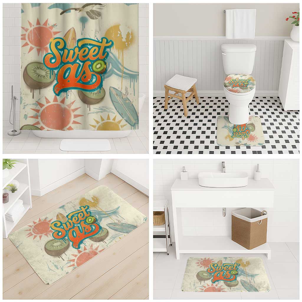 NZ Slang Sweet As Kiwi Shaka Sign Bathroom Set New Zealand Surfboards Sun and Tropical Beach Retro