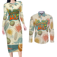 NZ Slang Sweet As Kiwi Shaka Sign Couples Matching Long Sleeve Bodycon Dress and Long Sleeve Button Shirt New Zealand Surfboards Sun and Tropical Beach Retro