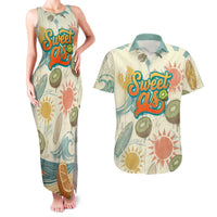 NZ Slang Sweet As Kiwi Shaka Sign Couples Matching Tank Maxi Dress and Hawaiian Shirt New Zealand Surfboards Sun and Tropical Beach Retro
