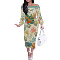 NZ Slang Sweet As Kiwi Shaka Sign Family Matching Off The Shoulder Long Sleeve Dress and Hawaiian Shirt New Zealand Surfboards Sun and Tropical Beach Retro
