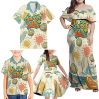 NZ Slang Sweet As Kiwi Shaka Sign Family Matching Off Shoulder Maxi Dress and Hawaiian Shirt New Zealand Surfboards Sun and Tropical Beach Retro