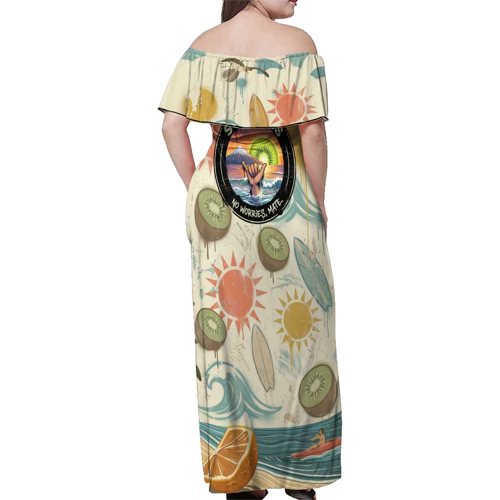 NZ Slang Sweet As Kiwi Shaka Sign Family Matching Off Shoulder Maxi Dress and Hawaiian Shirt New Zealand Surfboards Sun and Tropical Beach Retro