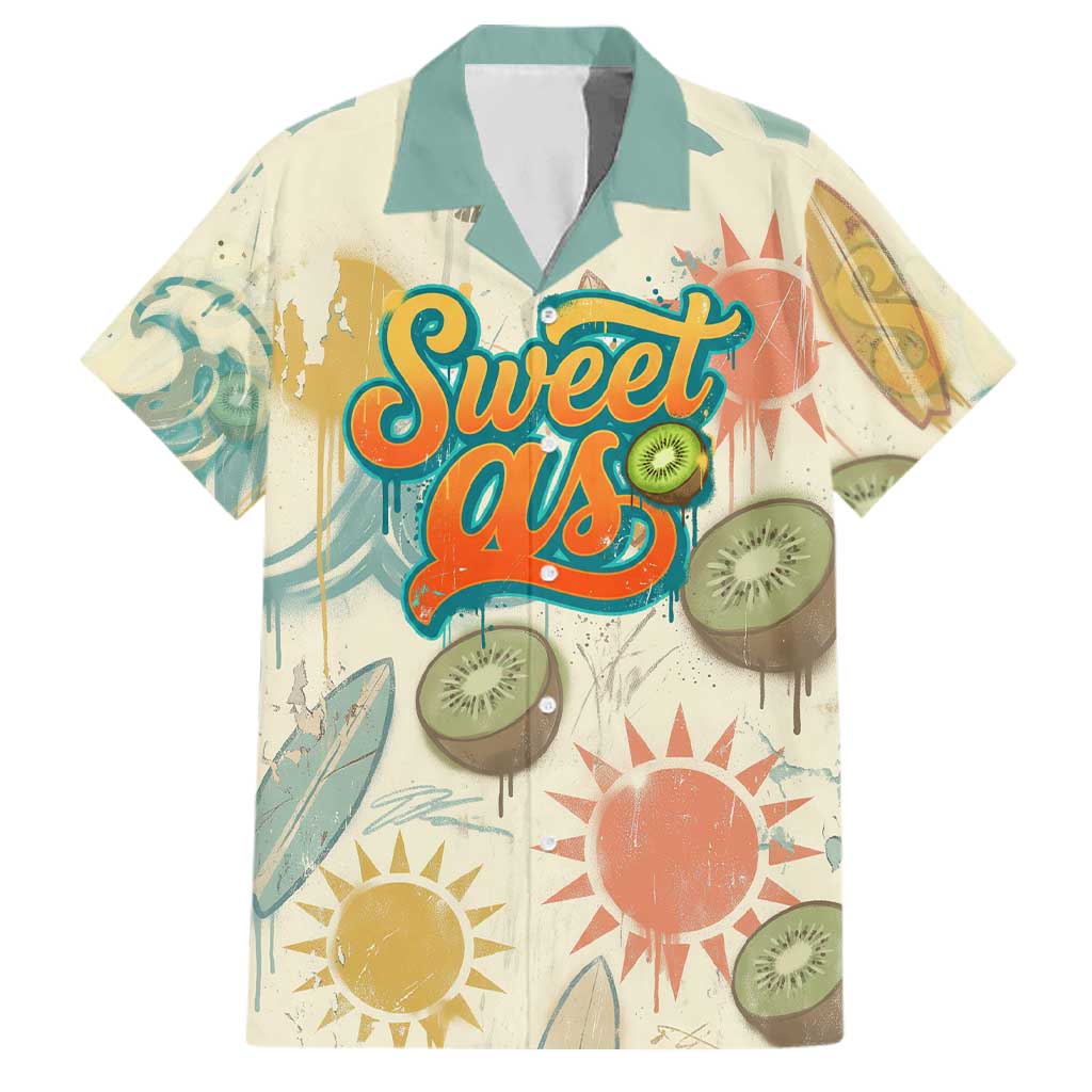 NZ Slang Sweet As Kiwi Shaka Sign Family Matching Off Shoulder Short Dress and Hawaiian Shirt New Zealand Surfboards Sun and Tropical Beach Retro