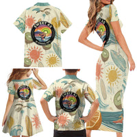 NZ Slang Sweet As Kiwi Shaka Sign Family Matching Short Sleeve Bodycon Dress and Hawaiian Shirt New Zealand Surfboards Sun and Tropical Beach Retro