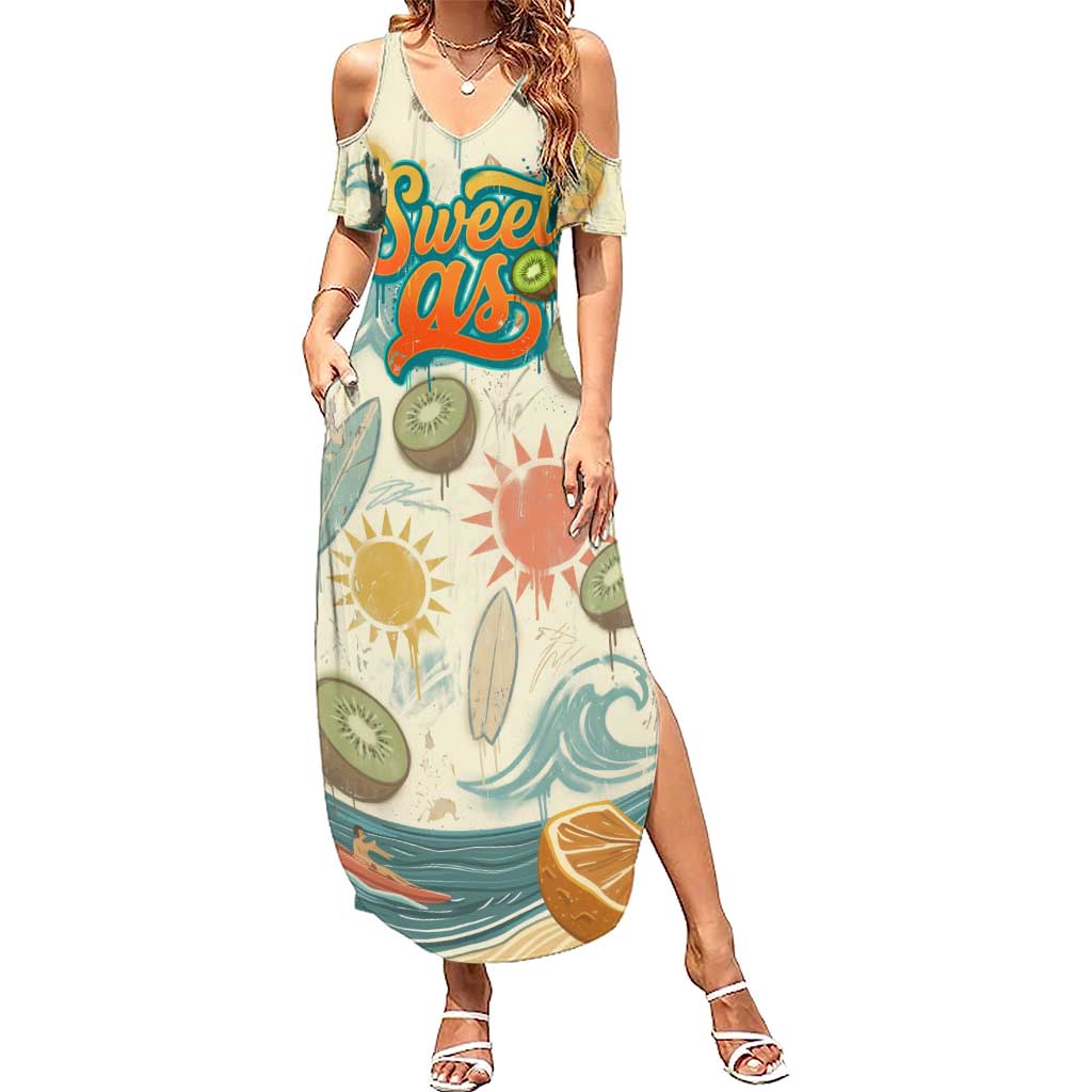 NZ Slang Sweet As Kiwi Shaka Sign Family Matching Summer Maxi Dress and Hawaiian Shirt New Zealand Surfboards Sun and Tropical Beach Retro