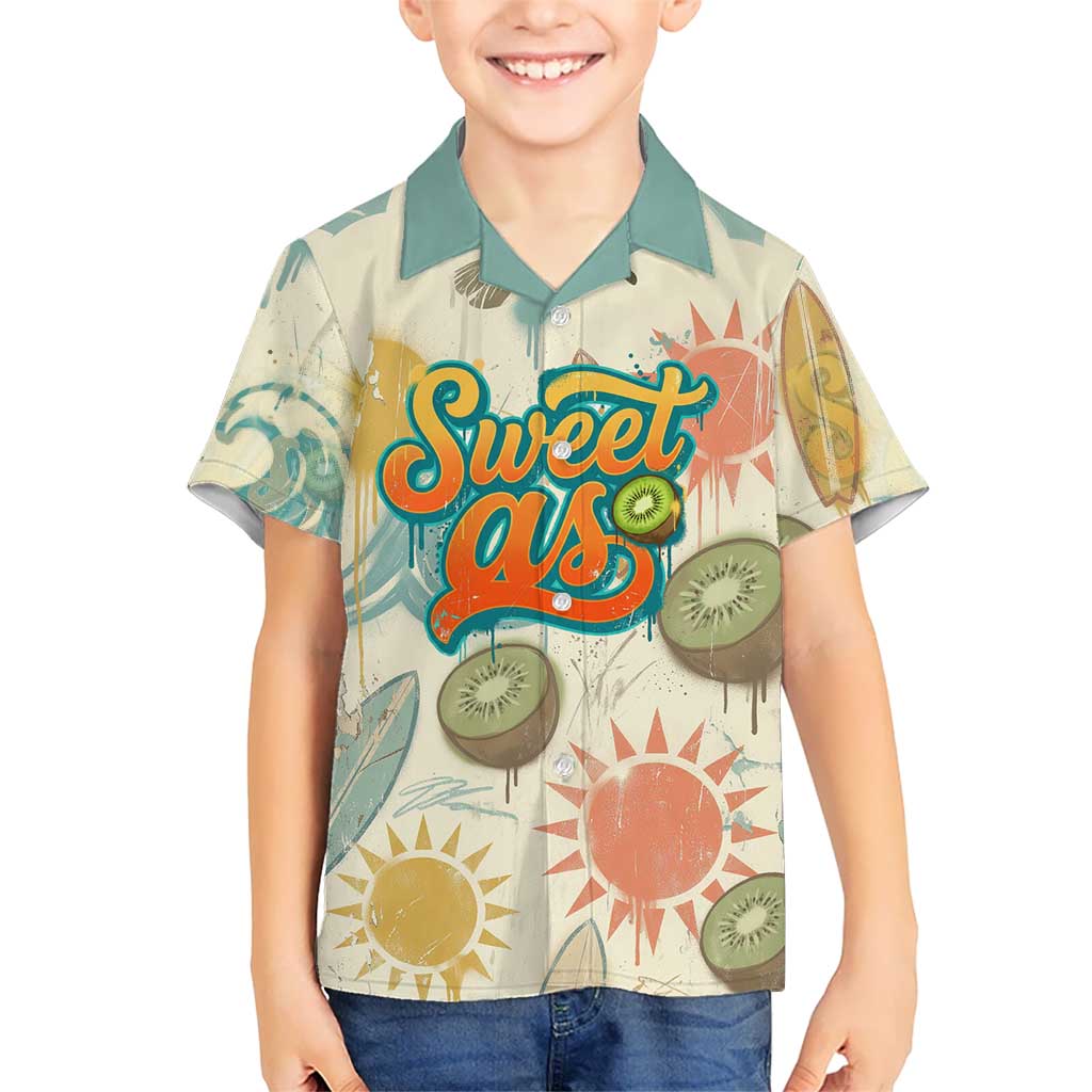 NZ Slang Sweet As Kiwi Shaka Sign Family Matching Summer Maxi Dress and Hawaiian Shirt New Zealand Surfboards Sun and Tropical Beach Retro