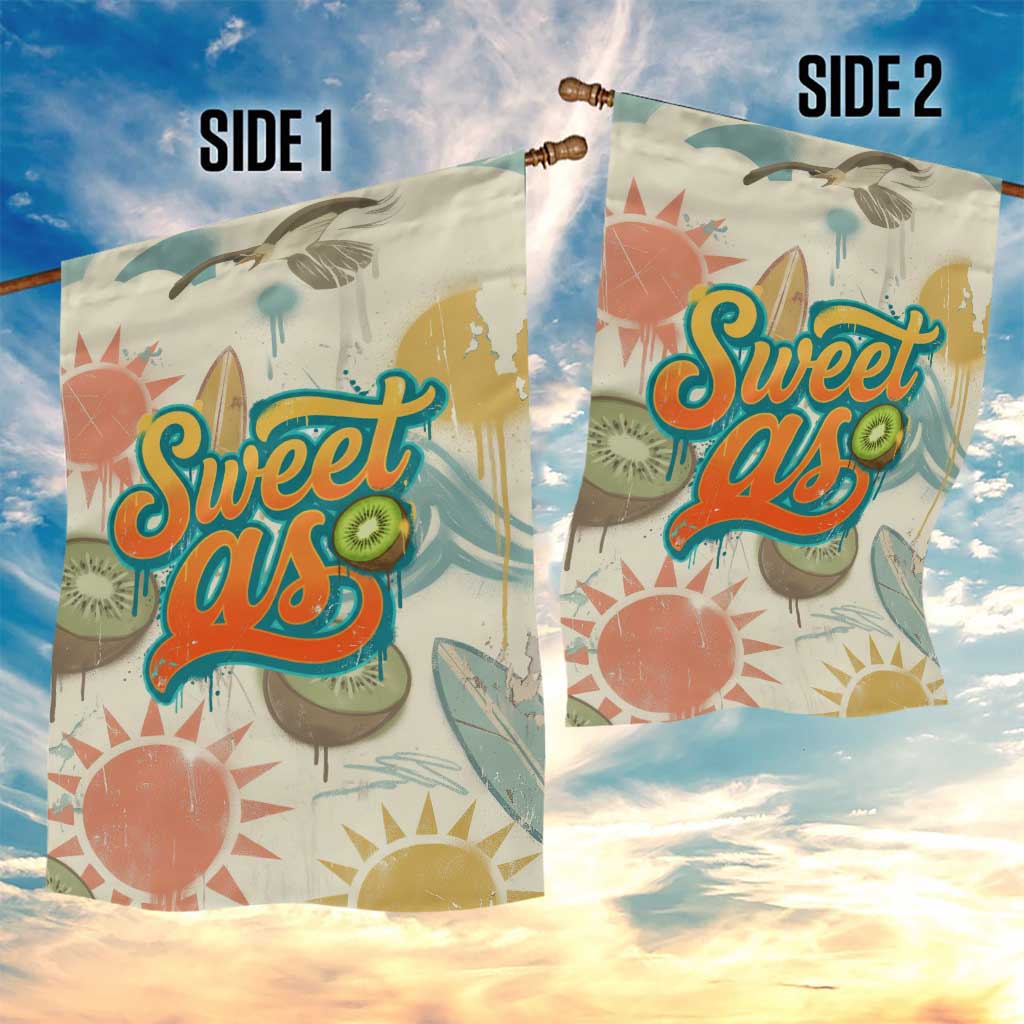 NZ Slang Sweet As Kiwi Shaka Sign Garden Flag New Zealand Surfboards Sun and Tropical Beach Retro