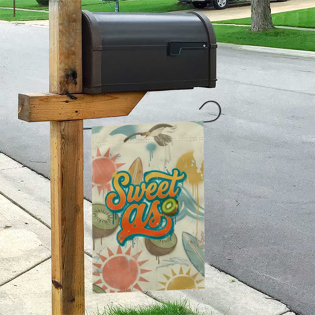 NZ Slang Sweet As Kiwi Shaka Sign Garden Flag New Zealand Surfboards Sun and Tropical Beach Retro