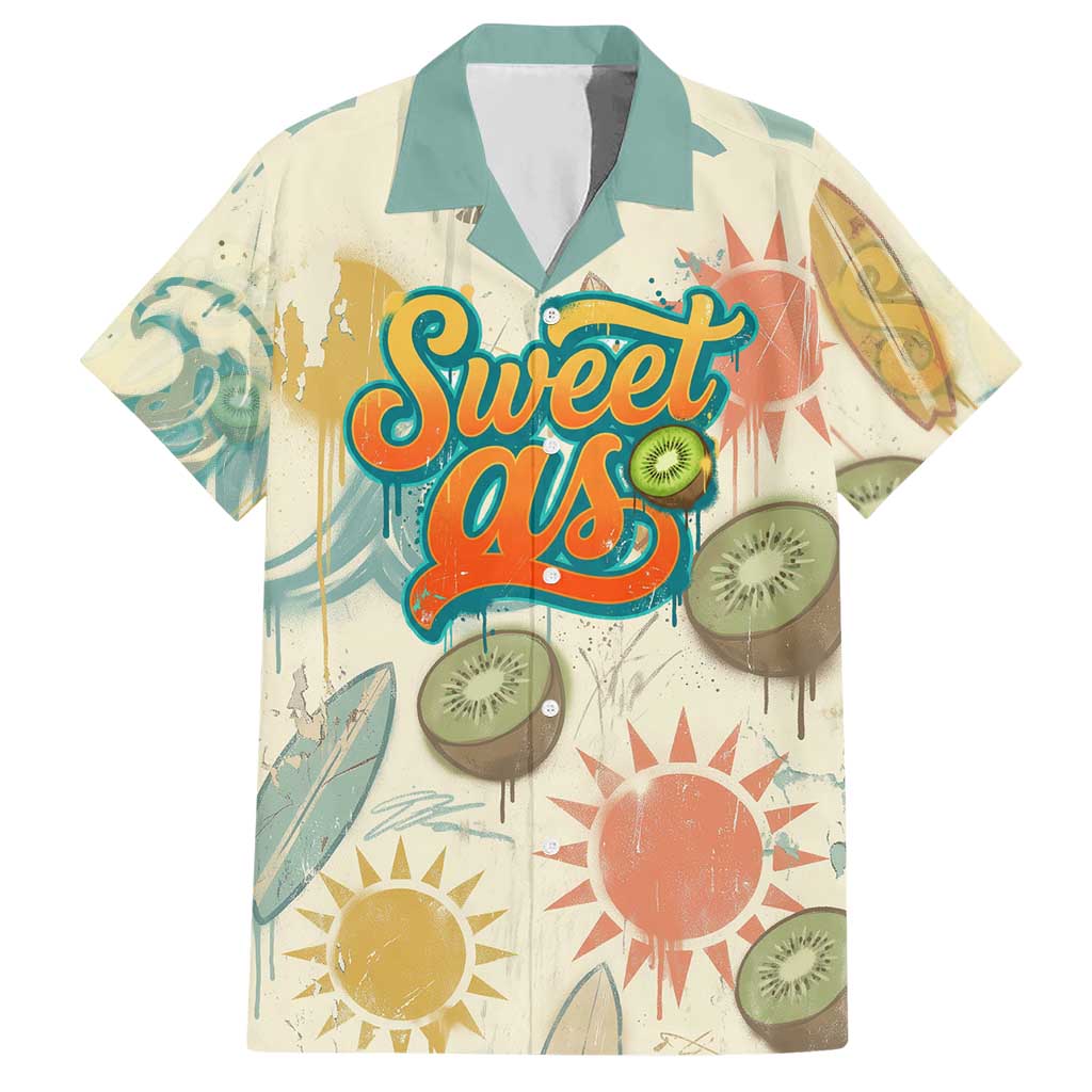 NZ Slang Sweet As Kiwi Shaka Sign Hawaiian Shirt New Zealand Surfboards Sun and Tropical Beach Retro