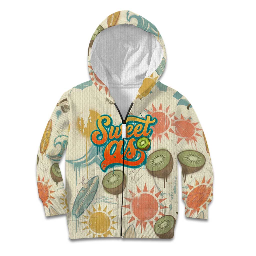 NZ Slang Sweet As Kiwi Shaka Sign Kid Hoodie New Zealand Surfboards Sun and Tropical Beach Retro