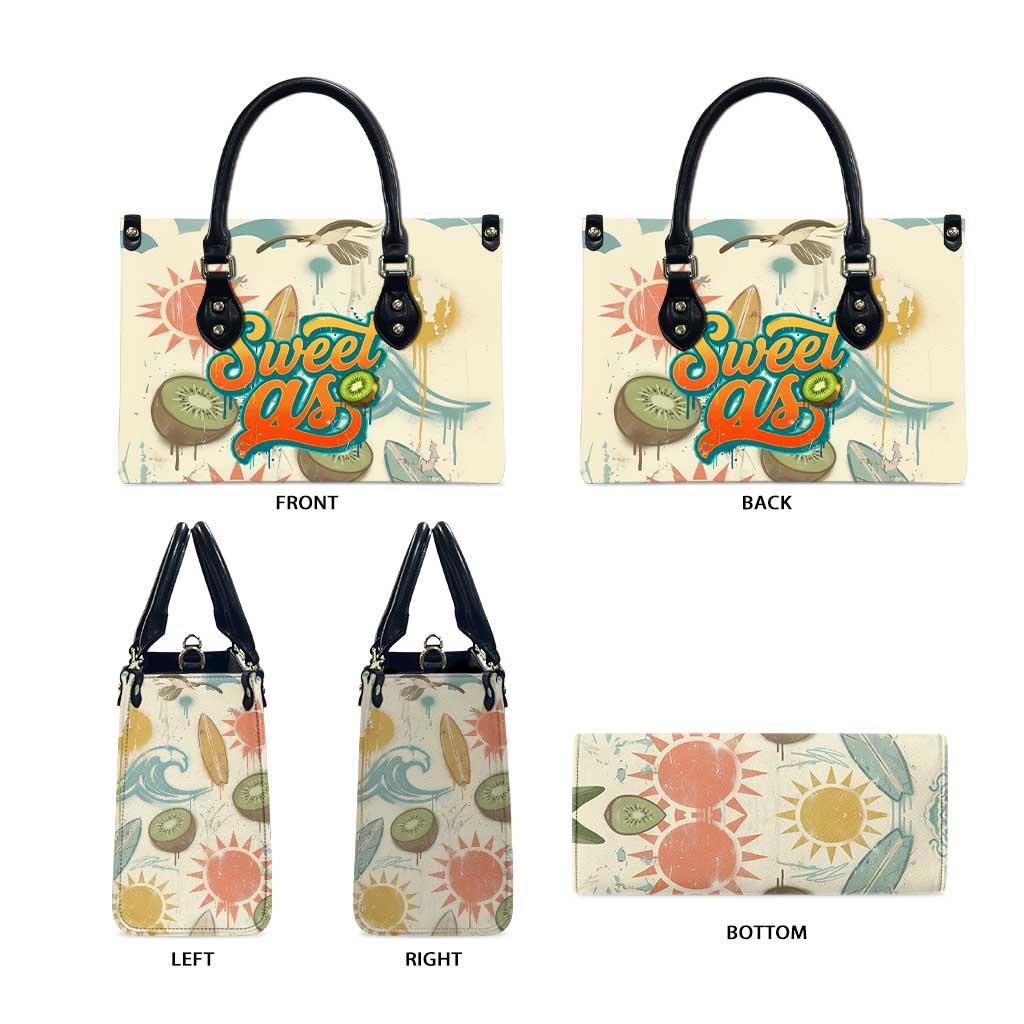 NZ Slang Sweet As Kiwi Shaka Sign Leather Bag New Zealand Surfboards Sun and Tropical Beach Retro