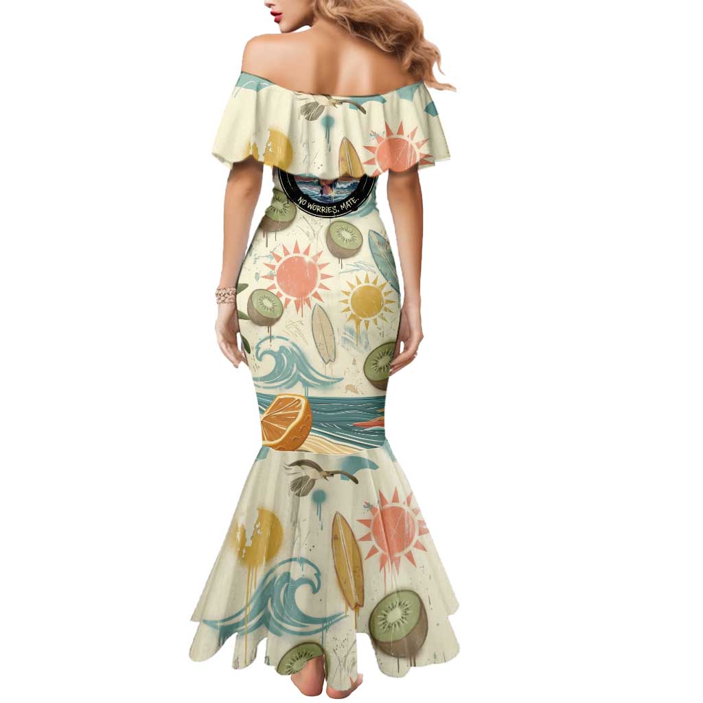 NZ Slang Sweet As Kiwi Shaka Sign Mermaid Dress New Zealand Surfboards Sun and Tropical Beach Retro