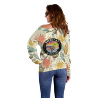 NZ Slang Sweet As Kiwi Shaka Sign Off Shoulder Sweater New Zealand Surfboards Sun and Tropical Beach Retro