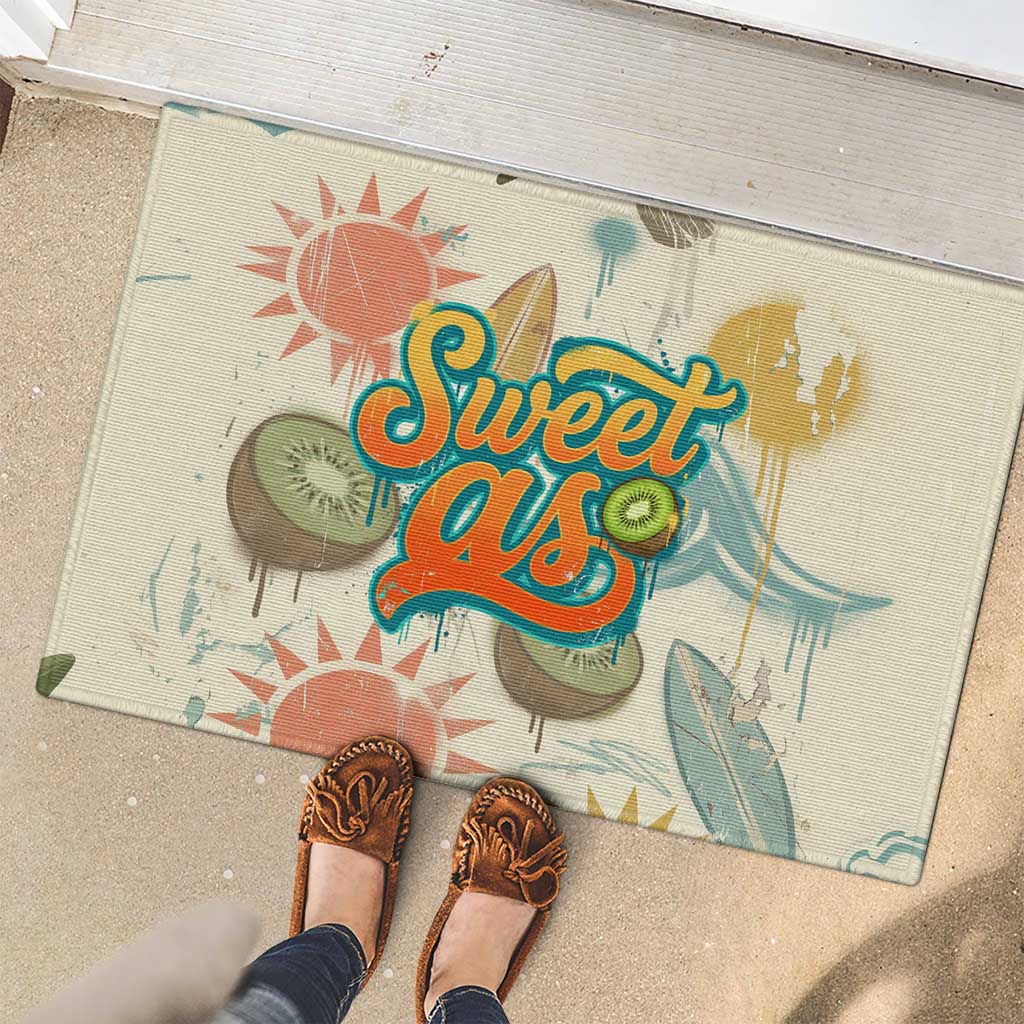 NZ Slang Sweet As Kiwi Shaka Sign Rubber Doormat New Zealand Surfboards Sun and Tropical Beach Retro