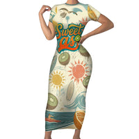 NZ Slang Sweet As Kiwi Shaka Sign Short Sleeve Bodycon Dress New Zealand Surfboards Sun and Tropical Beach Retro