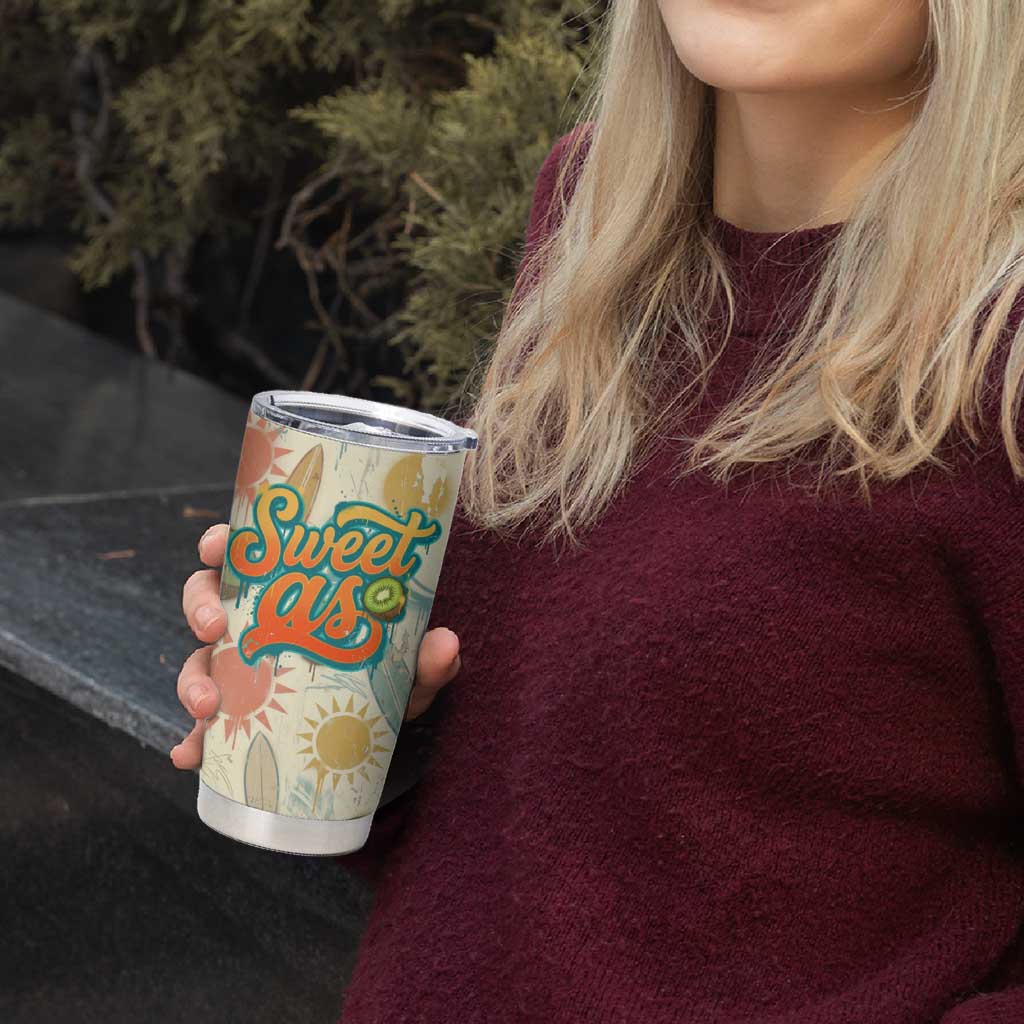 NZ Slang Sweet As Kiwi Shaka Sign Tumbler Cup New Zealand Surfboards Sun and Tropical Beach Retro