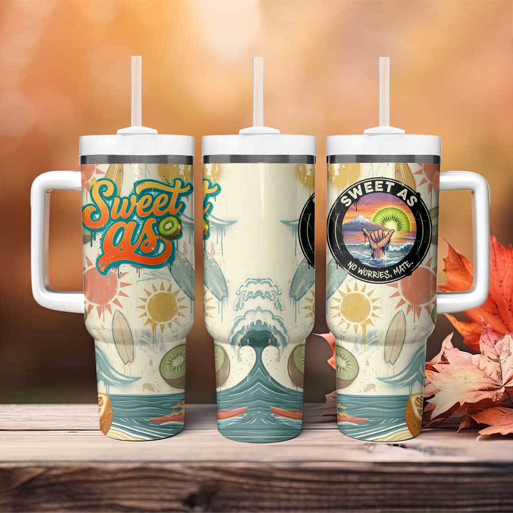 NZ Slang Sweet As Kiwi Shaka Sign Tumbler With Handle New Zealand Surfboards Sun and Tropical Beach Retro