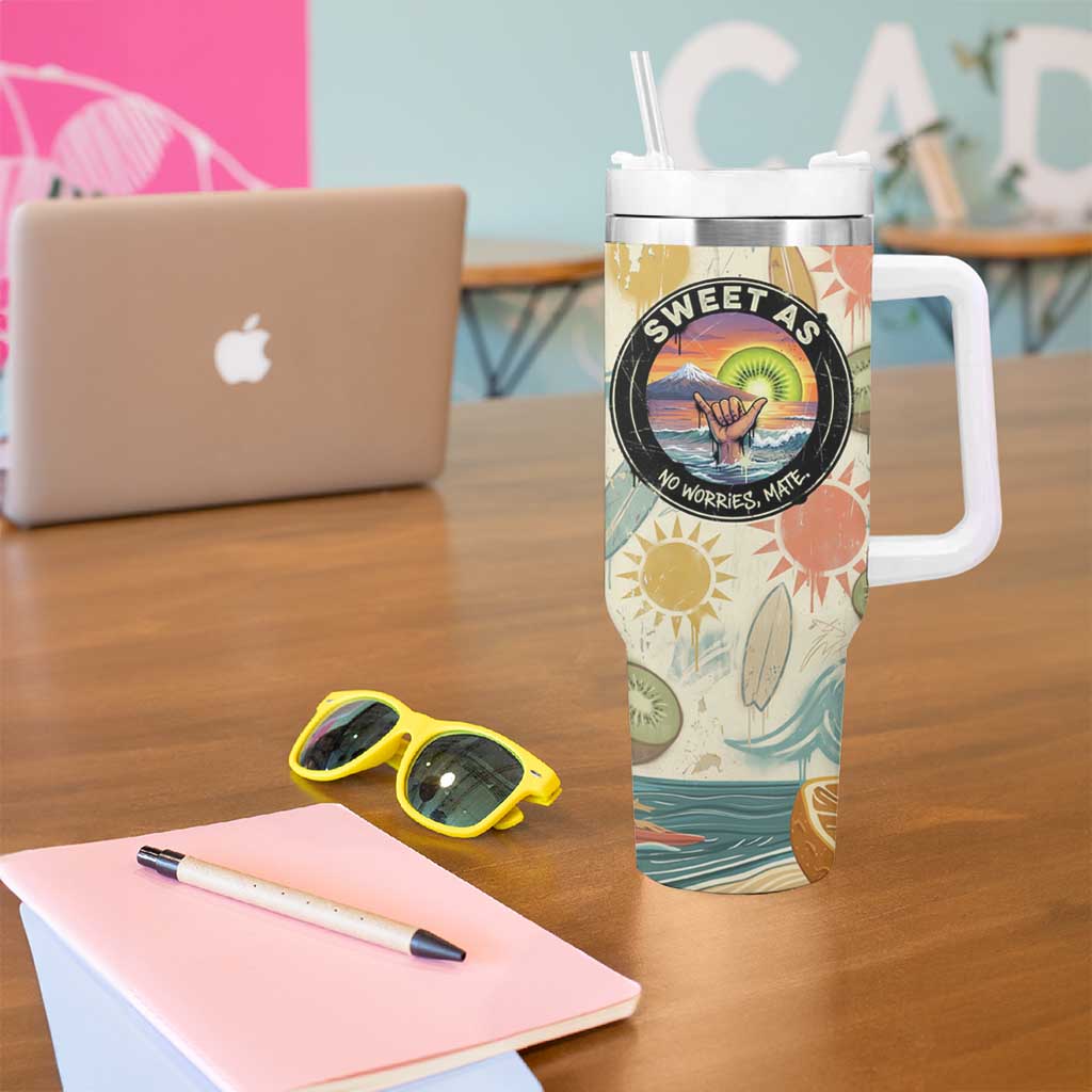 NZ Slang Sweet As Kiwi Shaka Sign Tumbler With Handle New Zealand Surfboards Sun and Tropical Beach Retro