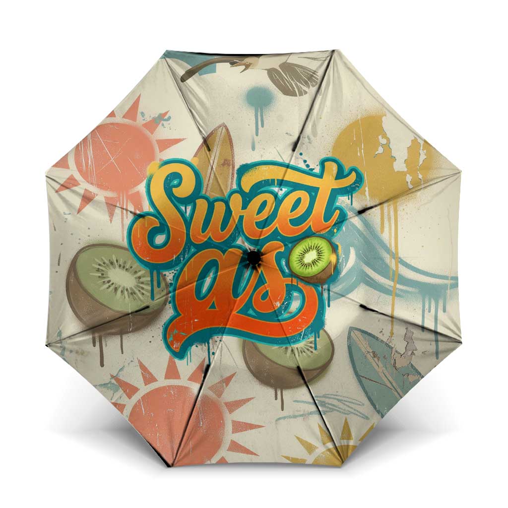 NZ Slang Sweet As Kiwi Shaka Sign Umbrella New Zealand Surfboards Sun and Tropical Beach Retro