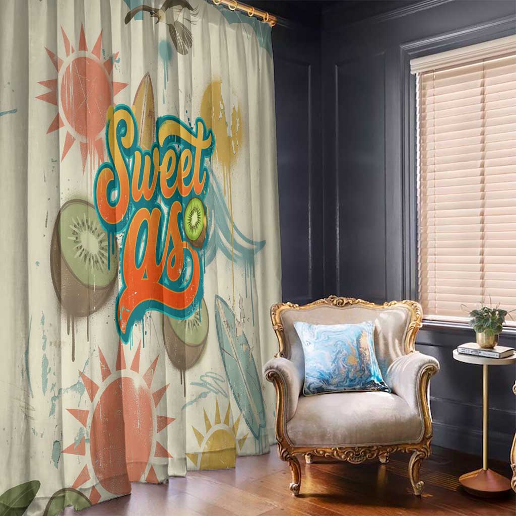 NZ Slang Sweet As Kiwi Shaka Sign Window Curtain New Zealand Surfboards Sun and Tropical Beach Retro