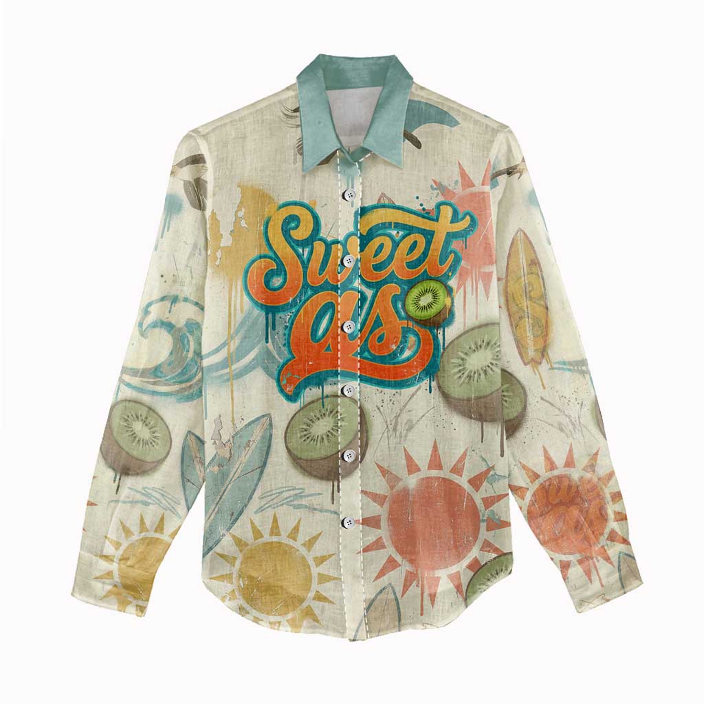 NZ Slang Sweet As Kiwi Shaka Sign Women Casual Shirt New Zealand Surfboards Sun and Tropical Beach Retro