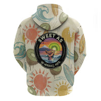 NZ Slang Sweet As Kiwi Shaka Sign Zip Hoodie New Zealand Surfboards Sun and Tropical Beach Retro