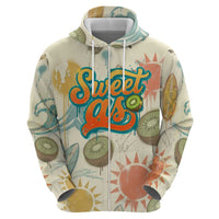 NZ Slang Sweet As Kiwi Shaka Sign Zip Hoodie New Zealand Surfboards Sun and Tropical Beach Retro
