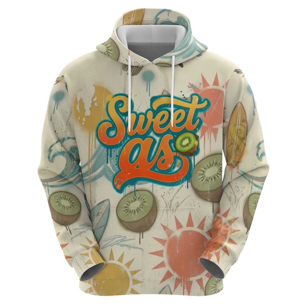 NZ Slang Sweet As Kiwi Shaka Sign Zip Hoodie New Zealand Surfboards Sun and Tropical Beach Retro