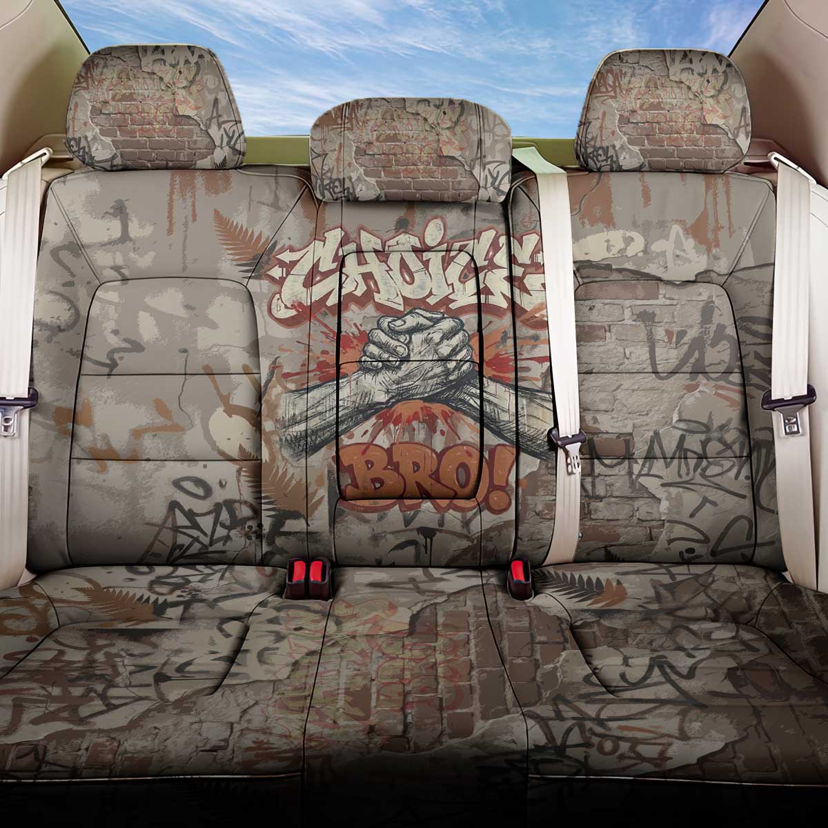 Choice Bro Graffiti Handshake Back Car Seat Cover New Zealand Slang Fern Brick Wall and Urban Street Art