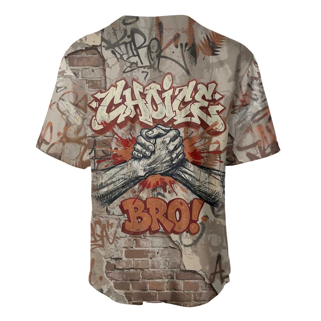 Choice Bro Graffiti Handshake Baseball Jersey New Zealand Slang Fern Brick Wall and Urban Street Art