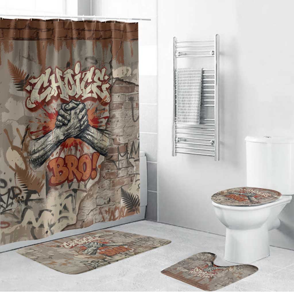 Choice Bro Graffiti Handshake Bathroom Set New Zealand Slang Fern Brick Wall and Urban Street Art TS04 Bathroom Set (4 pcs) Multicolor - Polynesian Pride